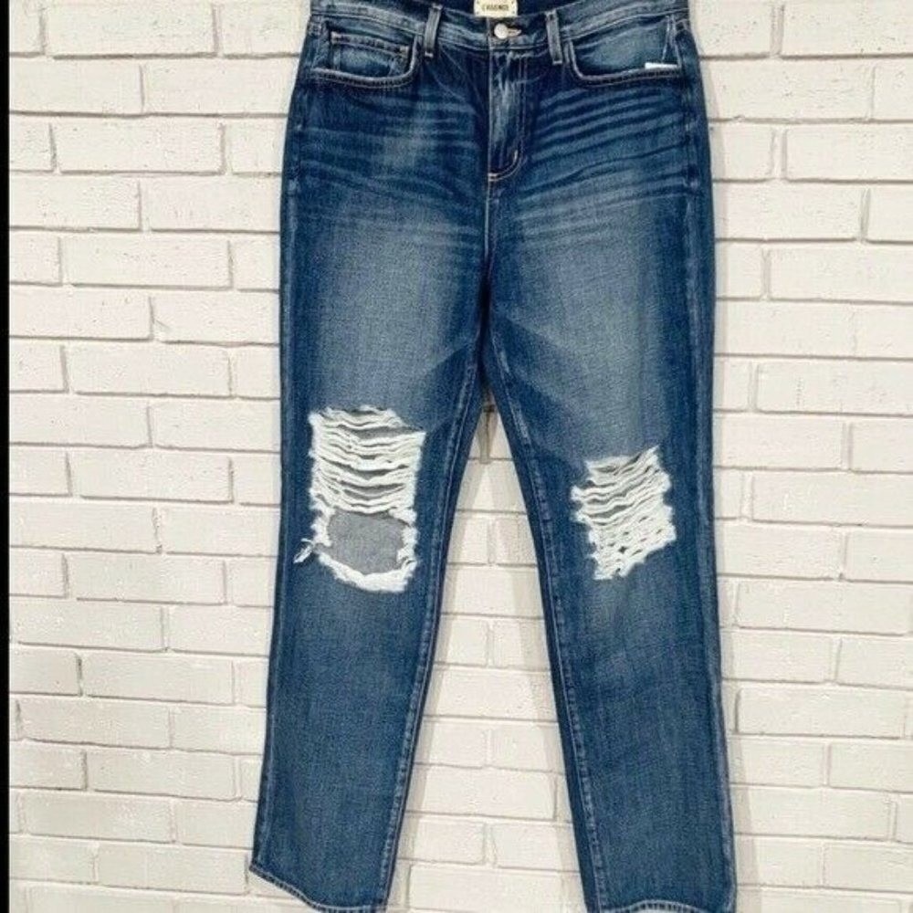 L'AGENCE High Rise Straight Leg Distressed Jeans Blue Medium Wash | Size 30